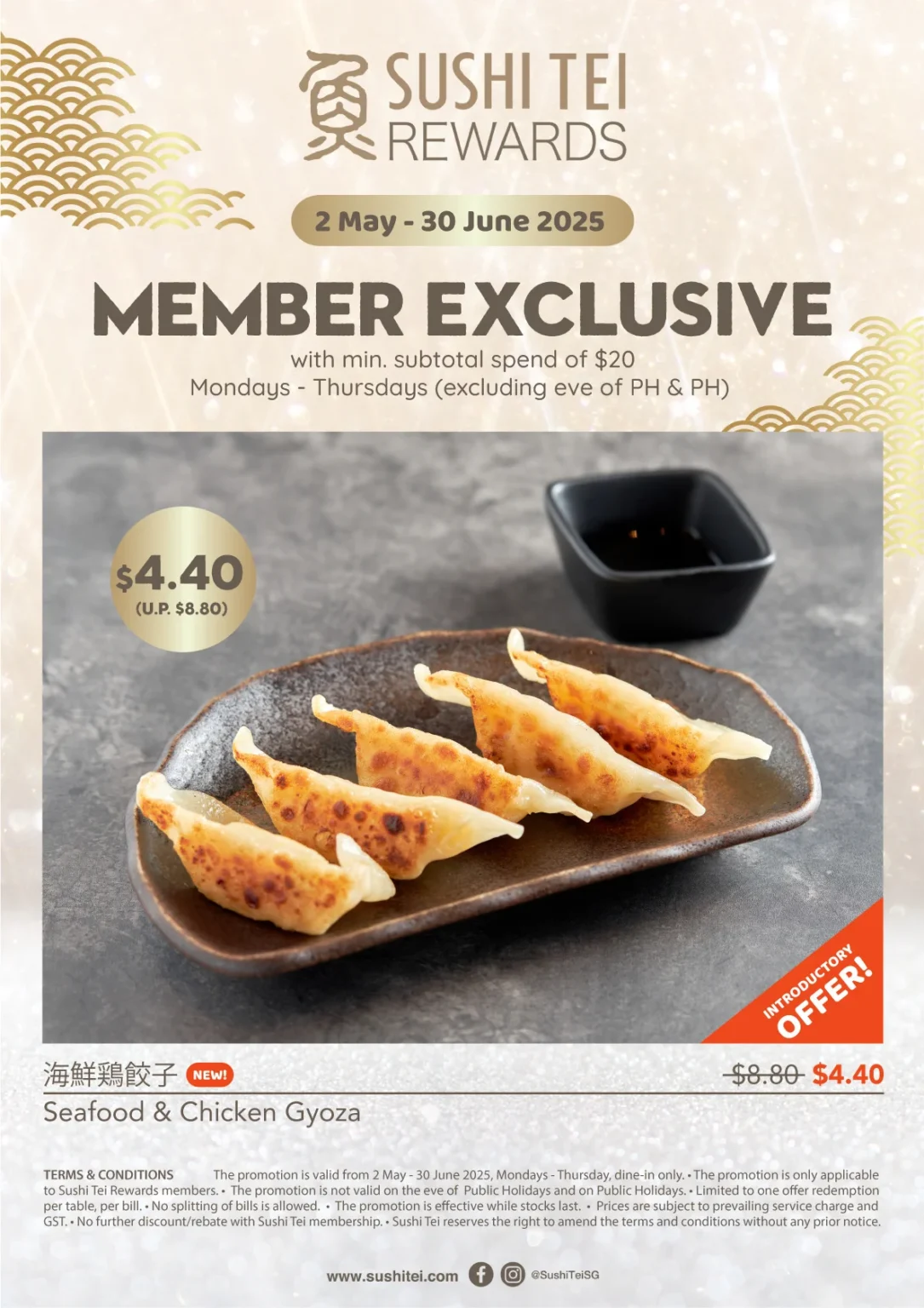New Seafood & Chicken Gyoza for .40 Exclusively for Sushi Tei Rewards Members only Singapore
